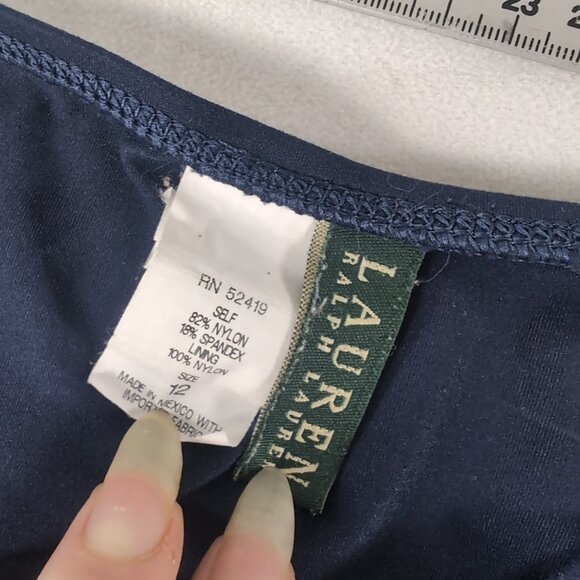 Lauren Ralph Lauren Bikini Set 12 Swim Suit Halter Triangle Navy Blue White Gold - Picture 14 of 16